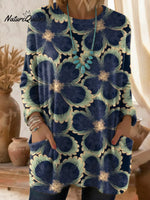 Women's Floral Pattern Art Print Casual Cotton Knitted Sweater