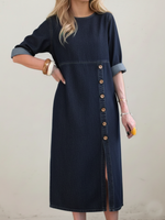 Retro Button-up Denim Cotton Dress