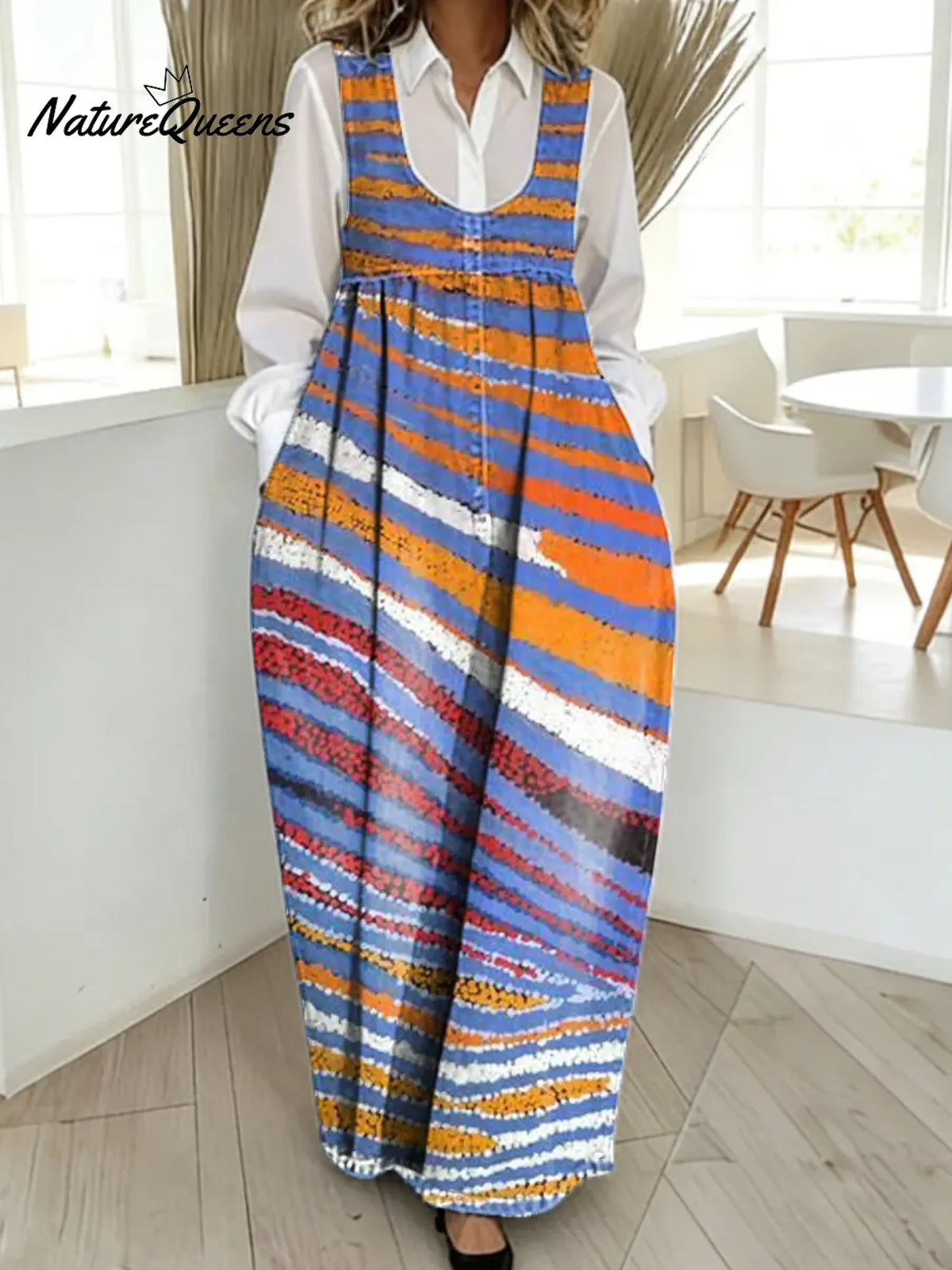 Women's Abstract Pattern Art Print Casual Cotton Denim Dress