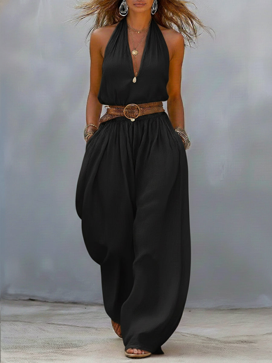 Casual Linen And Cotton Sleeveless Jumpsuit