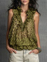 Chic And Casual Sleeveless Leopard-print Chiffon Top With A Half-zip.