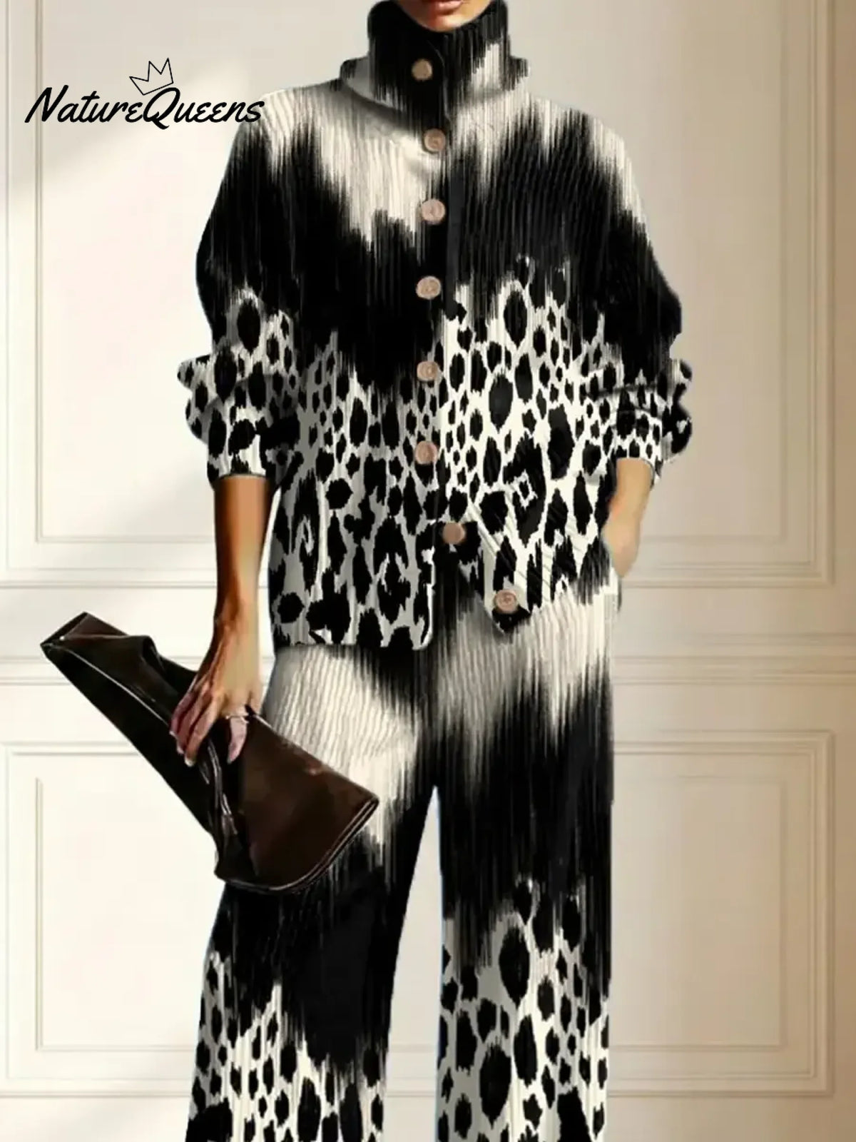 Women's Abstract Pattern Art Print Casual Cotton Knitted Suits