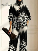 Women's Abstract Pattern Art Print Casual Cotton Knitted Suits