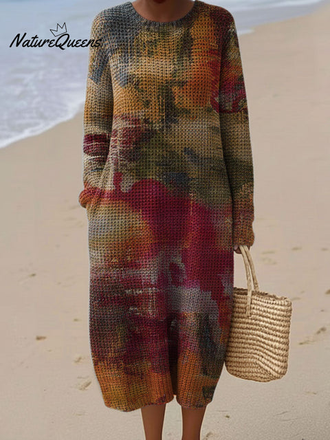 Women's Gradient Abstract Pattern Casual Round Collar Long Sleeve Dress