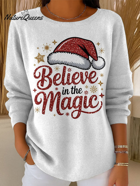 Believe in the magic of Christmas decoration pattern Casual Round  Collar Sweater