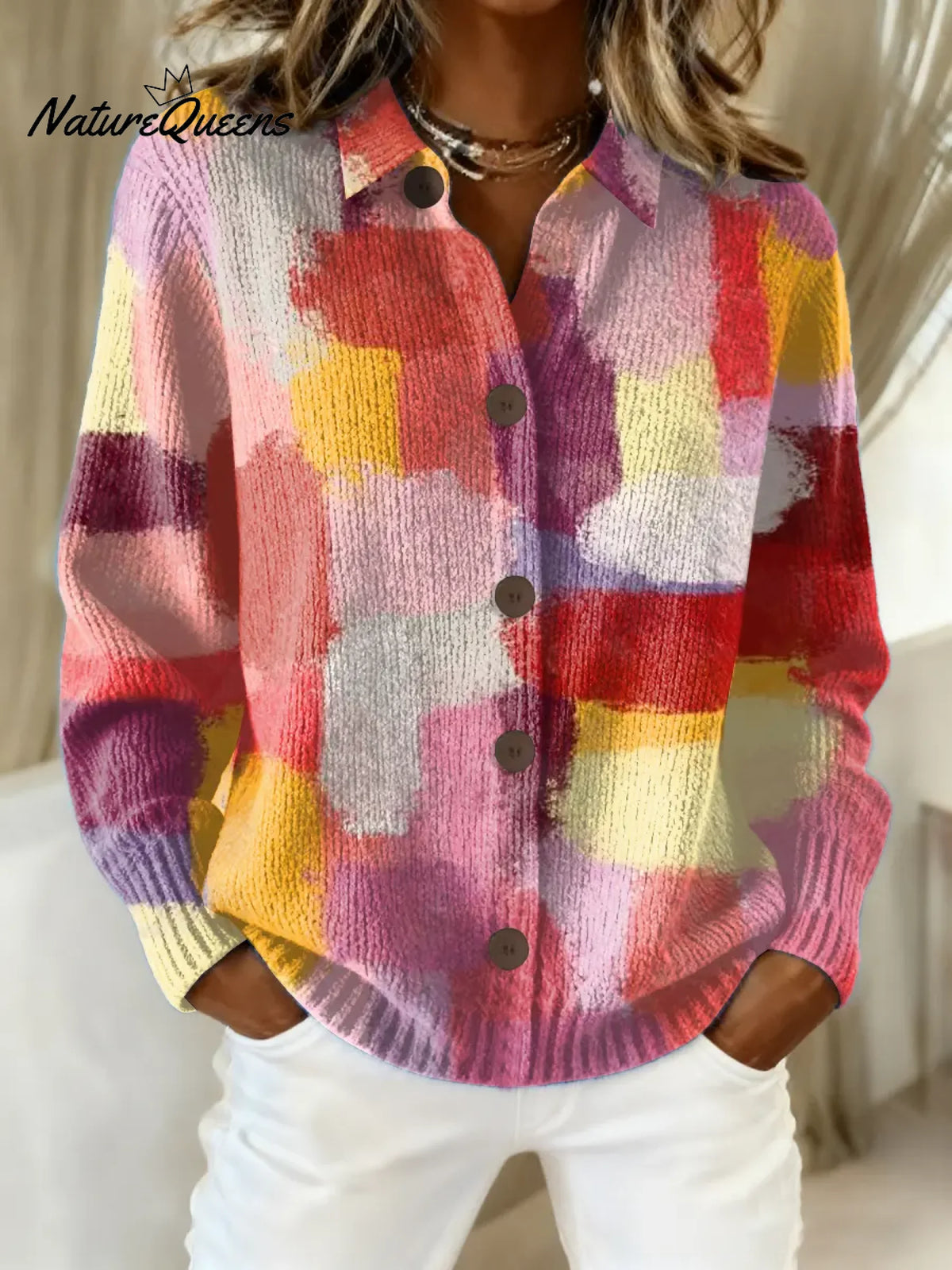 Women's Vintage Abstract Geometry Art Print Casual Sweater