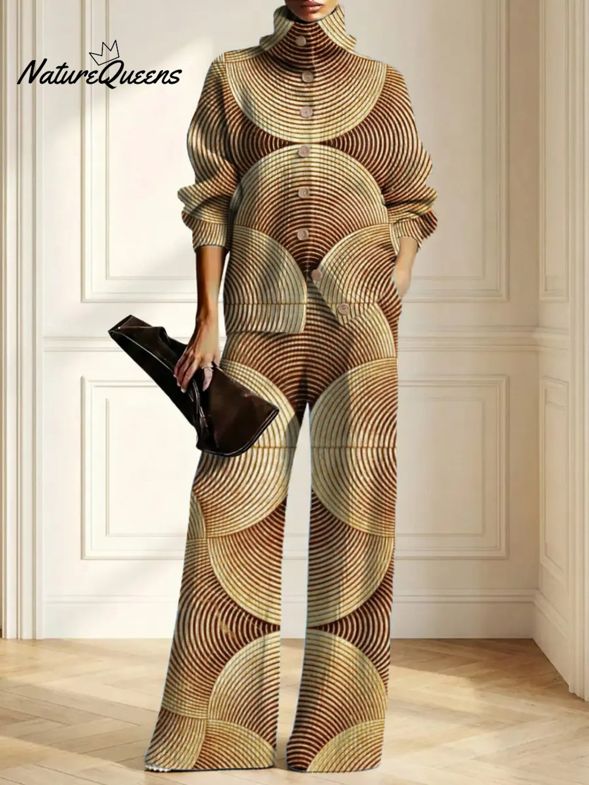 Women's Abstract Pattern Art Print Casual Cotton Knitted Suits