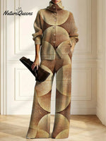 Women's Abstract Pattern Art Print Casual Cotton Knitted Suits