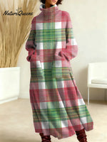 Women's Plaid Pattern Art Print Casual Cotton Knitted Dress