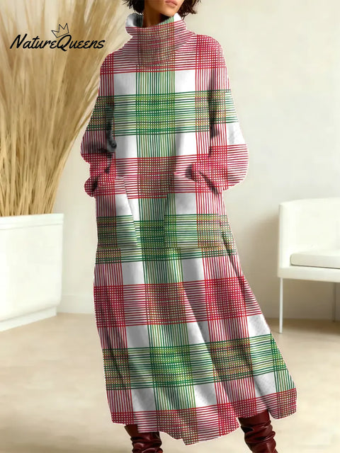 Women's Plaid Pattern Art Print Casual Cotton Knitted Dress