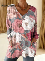 Women's Floral Pattern Art Print Casual Cotton T-shirt