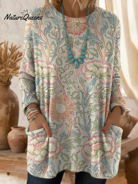 Women's Floral Pattern Art Print Casual Cotton Knitted Sweater