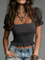 Women's Solid-color Puff-sleeve Short-sleeve Shirt