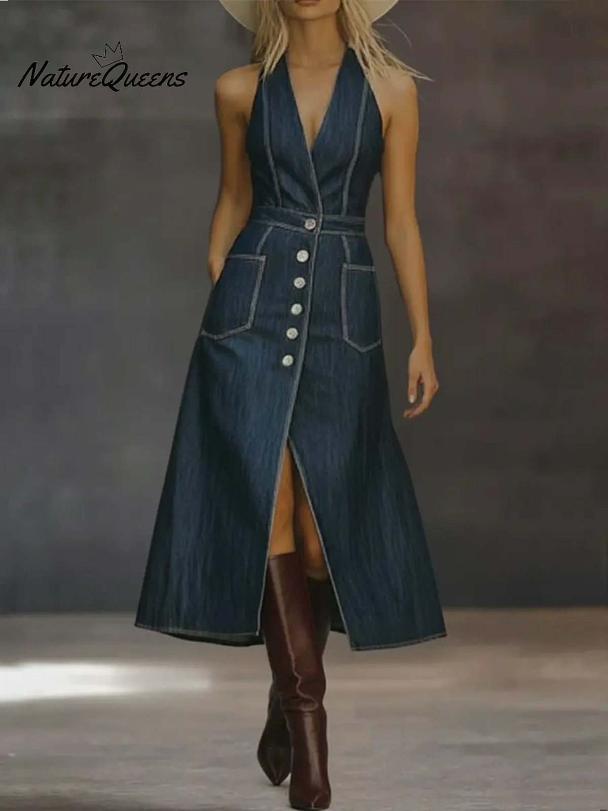 Women's Casual Sleeveless Denim Cotton Dress