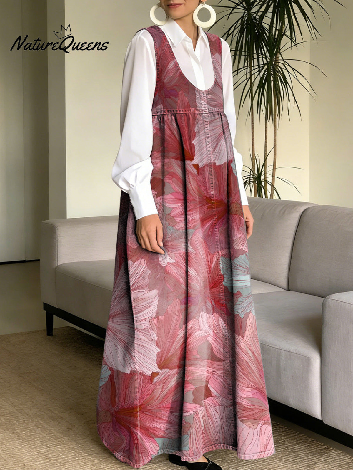 Elegant Floral Decorative Patterns Women's Casual Square Collar No Sleeve Dress