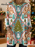 Women's Christmas Pattern Art Print Casual Cotton Knitted Sweater