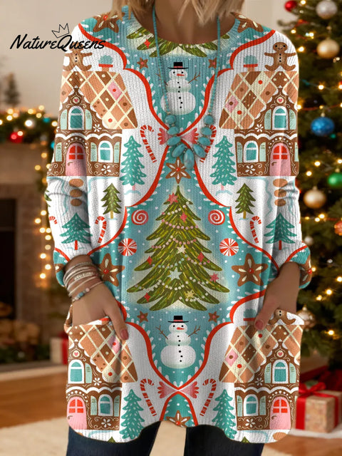 Women's Christmas Pattern Art Print Casual Cotton Knitted Sweater