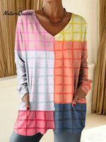 Women's Plaid Pattern Art Print Casual Cotton T-shirt