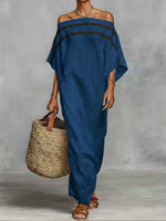 Off-the-shoulder, Straight-neck Linen And Cotton Dress