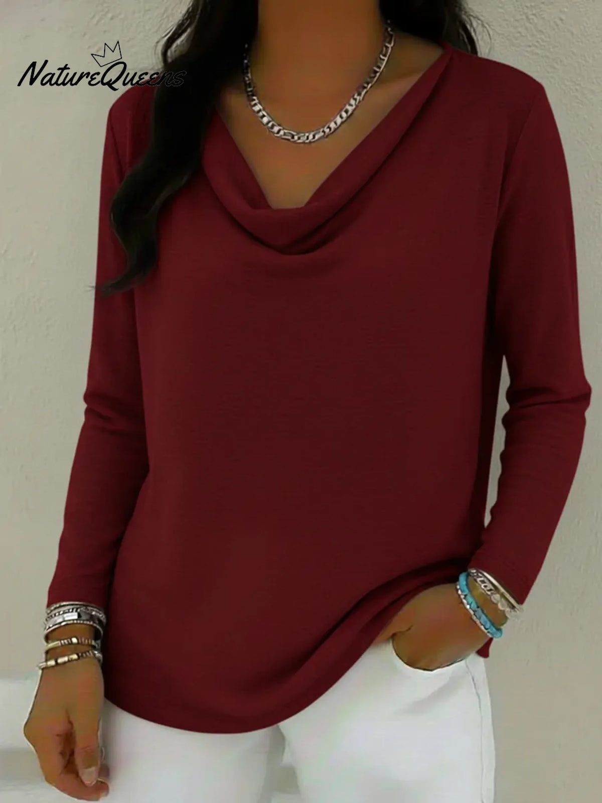 Retro Cowl-neck Cozy Pullover Top