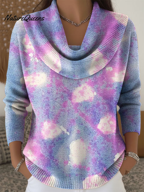Women's Color Gradient Pattern Art  Print Cowl Neck Sweater