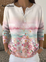Women's Retro Floral Flowers Pattern Art Print Buttoned Cardigan Sweater