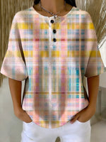 Women's Vintage Plaid Pattern Printed Casual Cotton Waffle Knit Sweatshirt