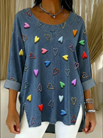 Women's Denim Cotton Top With Three-dimensional Heart Pattern