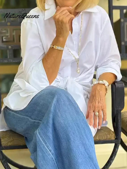 Women's Casual Tie-front Cotton Shirt