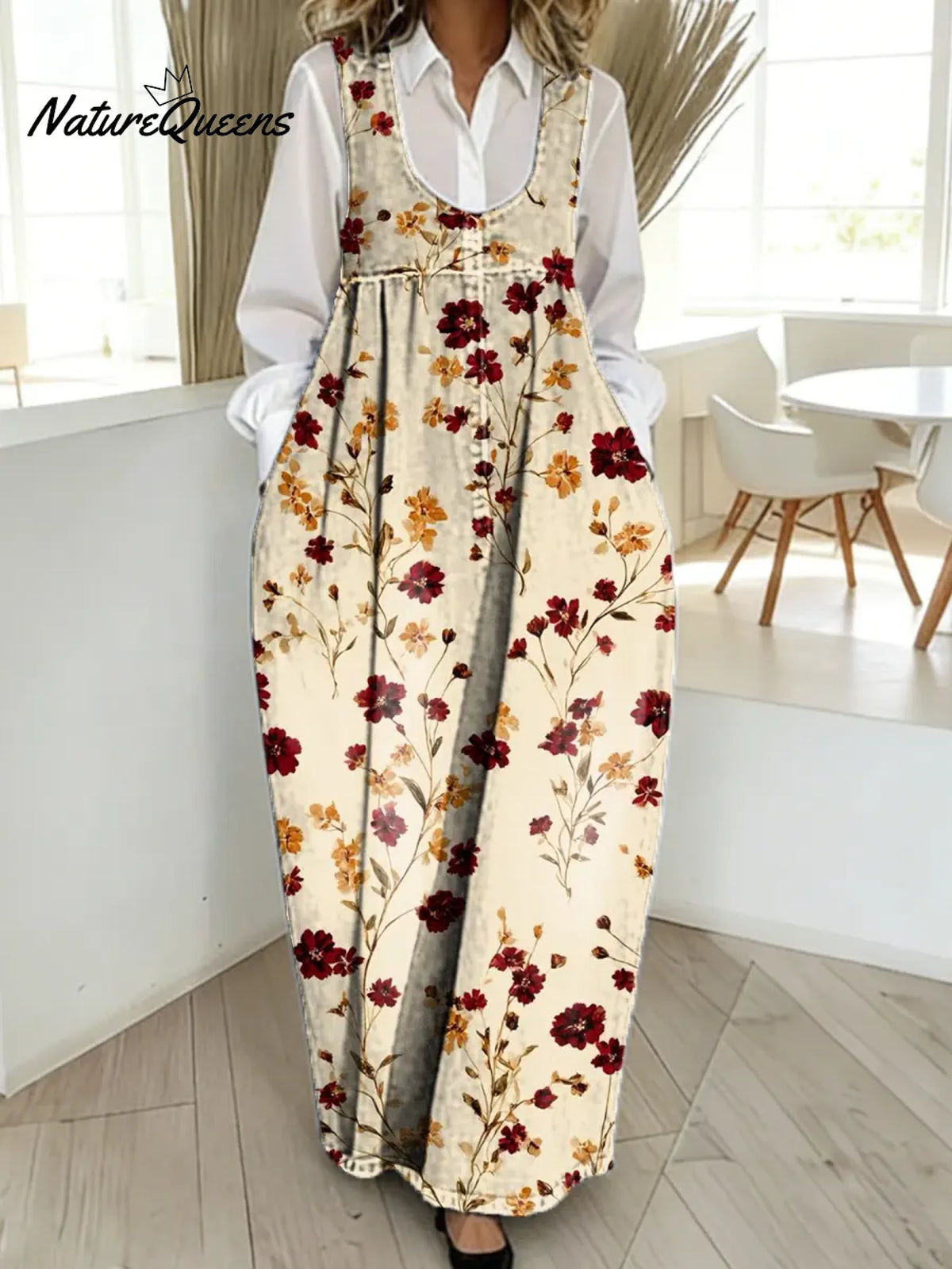 Women's Floral Pattern Art Print Casual Cotton Denim Dress