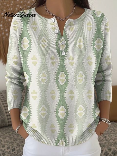 Women's Multicolor Pattern Art Print Buttoned Cardigan Sweater