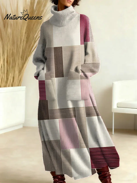 Women's Geometric Pattern Art Print Casual Cotton Knitted Dress