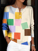 Women's VintageGeometry Pattern Art Print Buttoned Cardigan Sweater