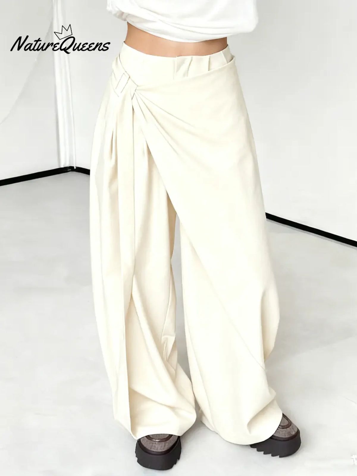 Women's Solid Color High-waisted Casual Wide-leg Pants