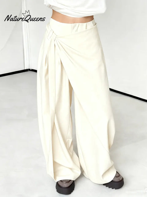 Women's Solid Color High-waisted Casual Wide-leg Pants