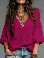 Women's Cozy Minimalist Solid-color V-neck 100% Cotton Shirt
