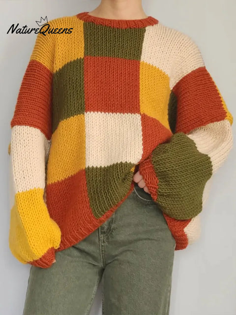 Women's Cozy Loose Plaid Pullover Sweater