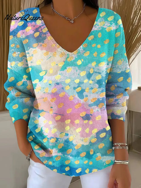 Women's Gradient Polka Dots Print V-neck Sweater