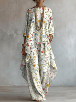 Elegant Retro Flowers Print Two-piece Set