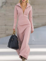 Women's Casual Loose Cozy Trendy Zip Art Cotton Long Dress