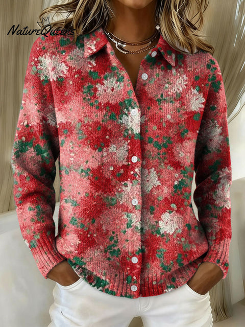 Women's Christmas Abstract Art Pattern Print Cowl Neck Sweater