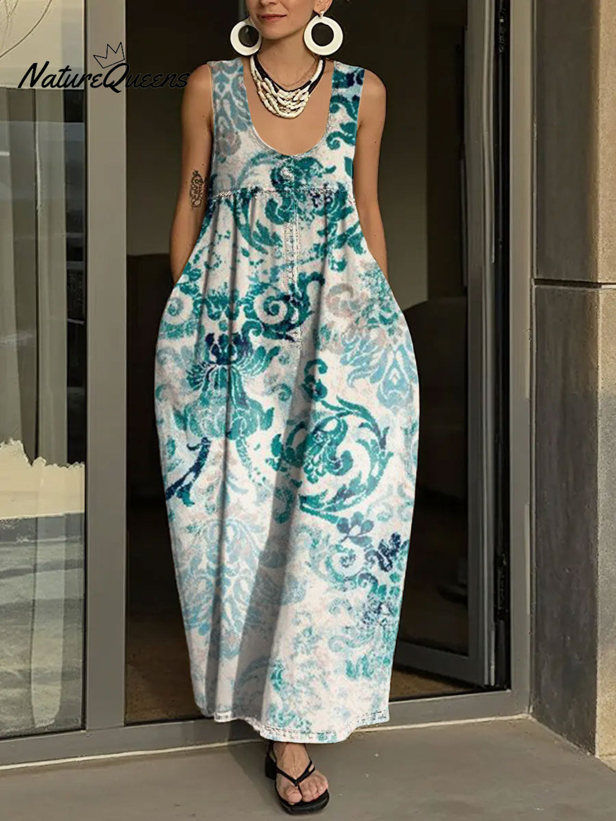 Women's Simple Flowers Pattern Art Print Casual Cotton Denim Dress