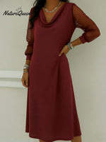 Vintage Cowl Neck Lantern Sleeve Midi Dress