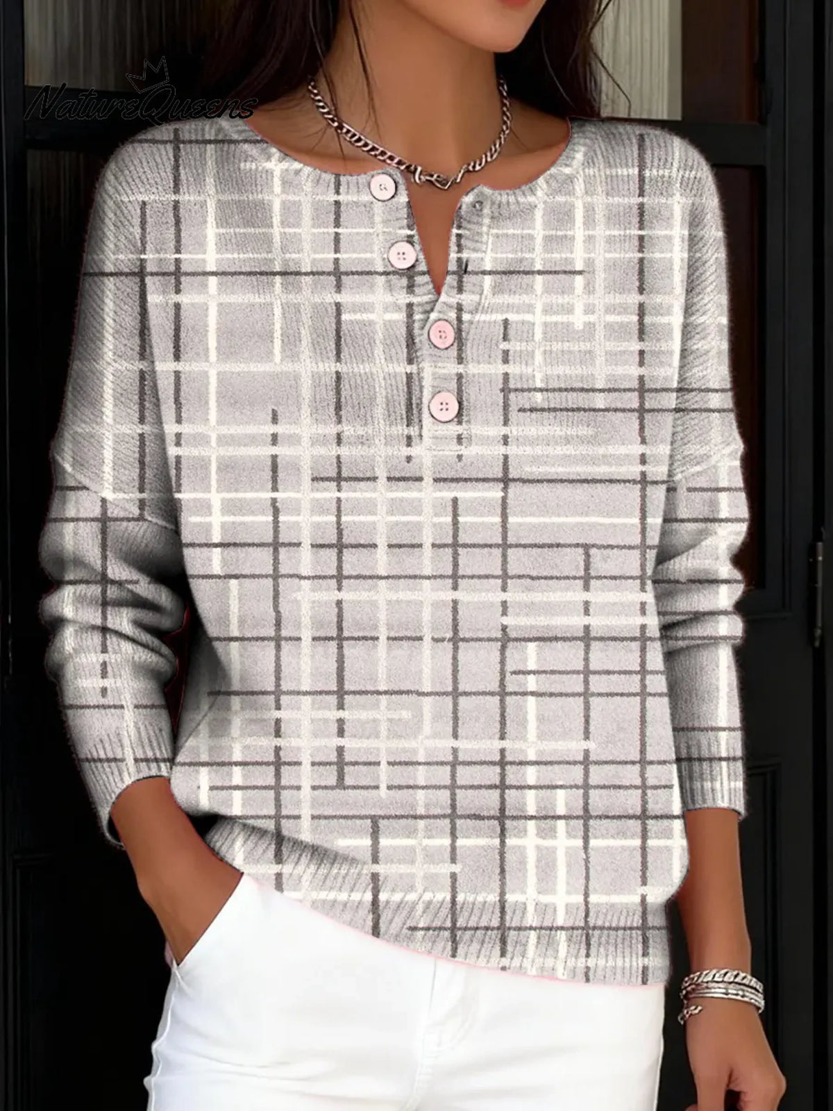 Women's VintageGeometry Pattern Art Print Buttoned Cardigan Sweater