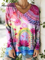 Women's Lovely Floral Flowers Pattern Art Print V-neck Casual Cotton T-shirt