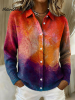 Women's Retro Geometric Abstract Gradient Pattern Art Print Cowl Neck Sweater