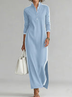 Women's Stand-collar Long-sleeved Casual Loose Cotton Dress