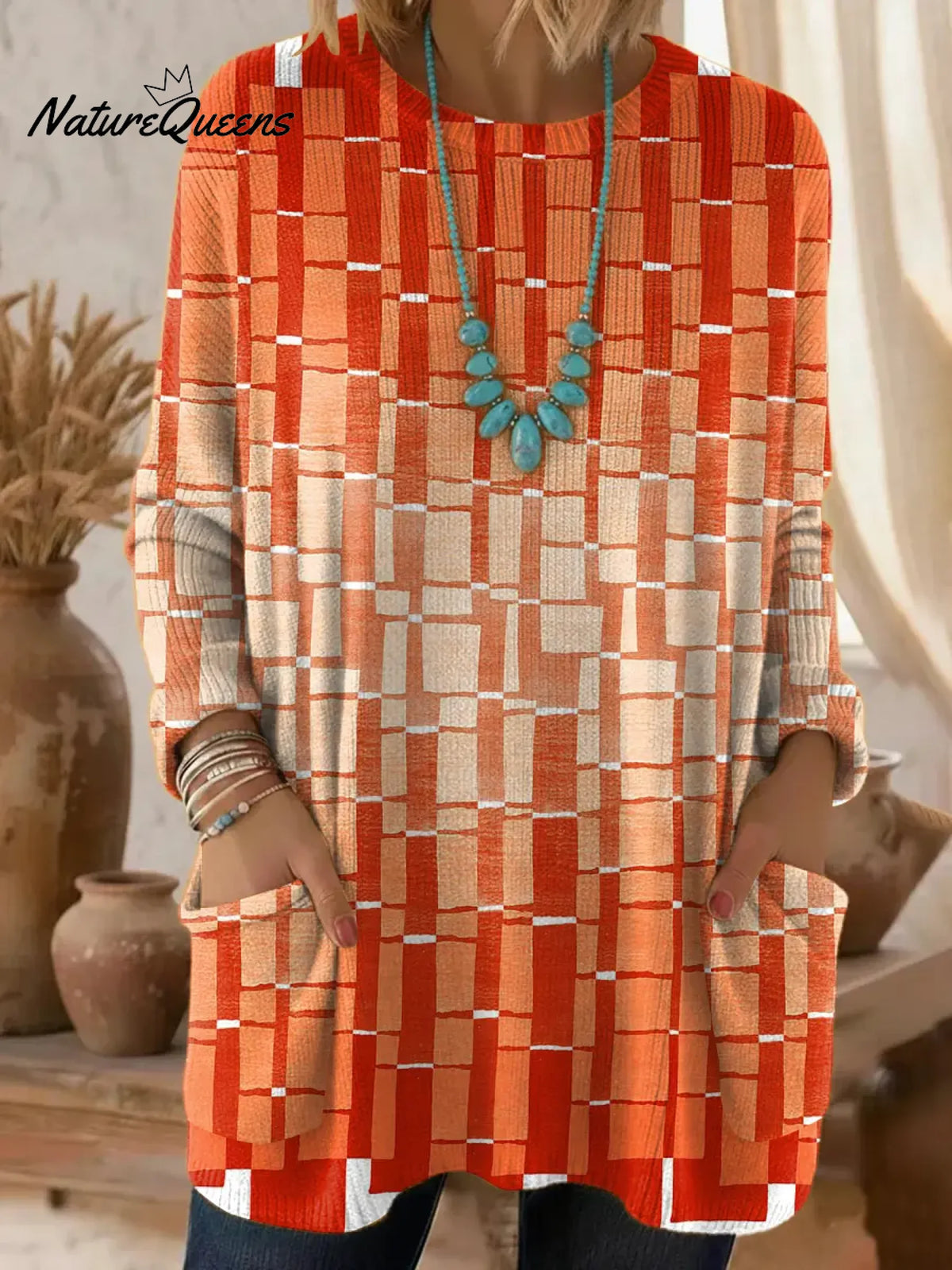 Women's Abstract Geometric Art Pattern Art Print Casual Cotton Knitted Sweater