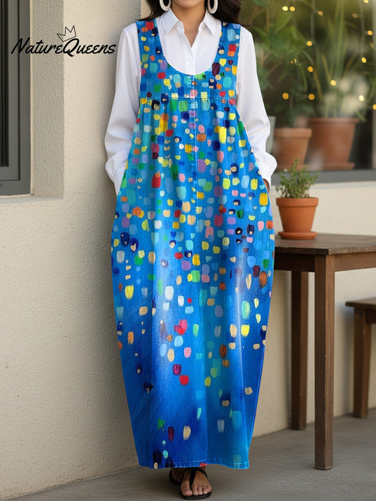 Women's Colorful Dots Casual Loose Denim Vest Dress