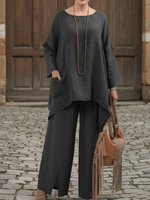 Cozy Loose-fitting Top And Wide-leg Pants Denim Two-piece Set